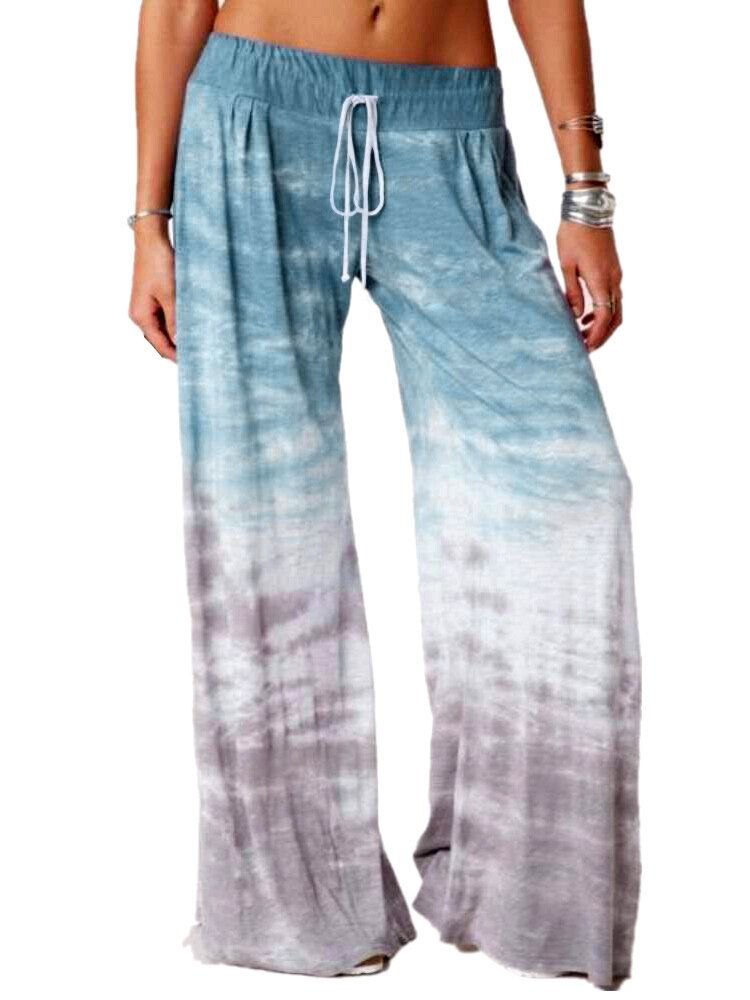 Mujeres Tie Dye Print Ombre Drawstring Casual Wide Leg Pants