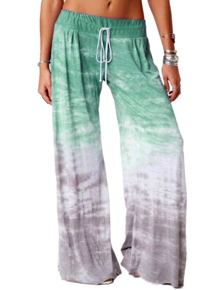 Mujeres Tie Dye Print Ombre Drawstring Casual Wide Leg Pants