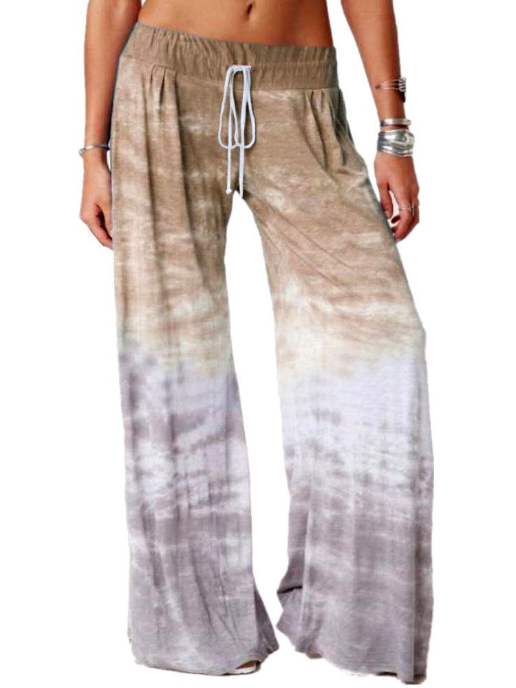 Mujeres Tie Dye Print Ombre Drawstring Casual Wide Leg Pants