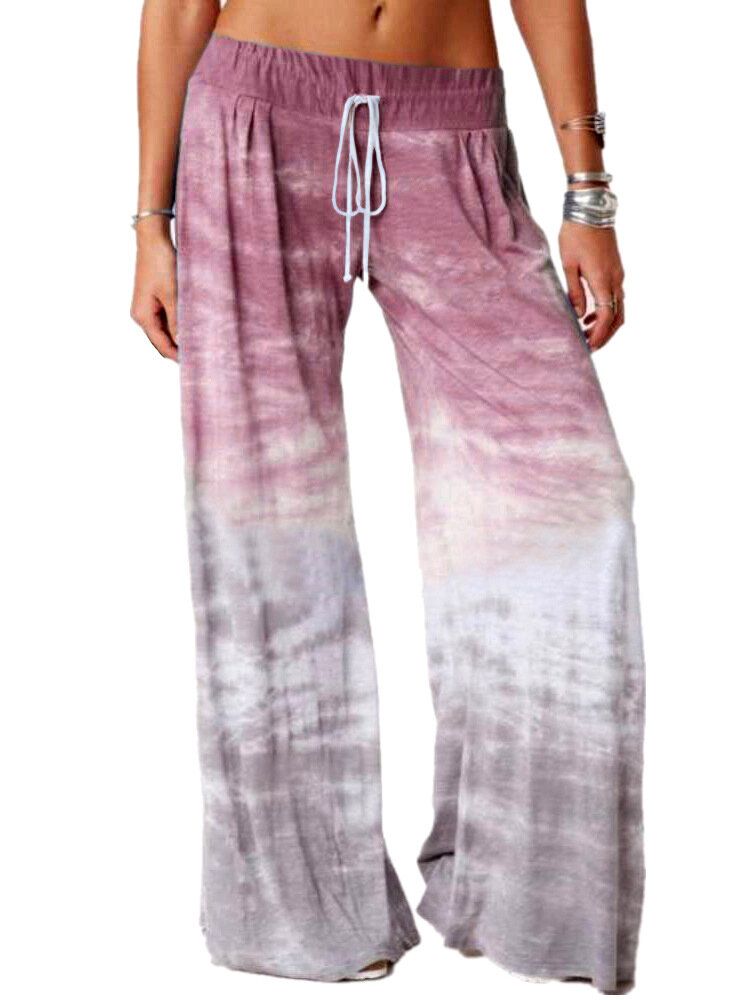 Mujeres Tie Dye Print Ombre Drawstring Casual Wide Leg Pants