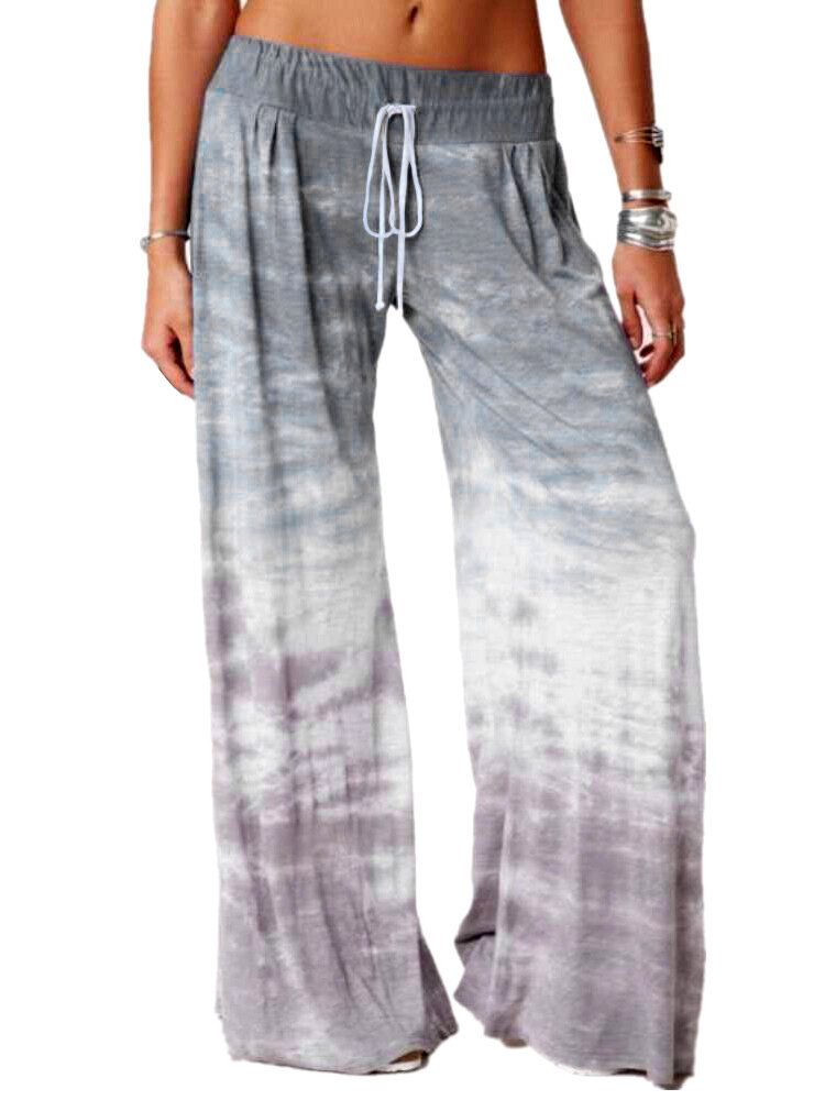 Mujeres Tie Dye Print Ombre Drawstring Casual Wide Leg Pants