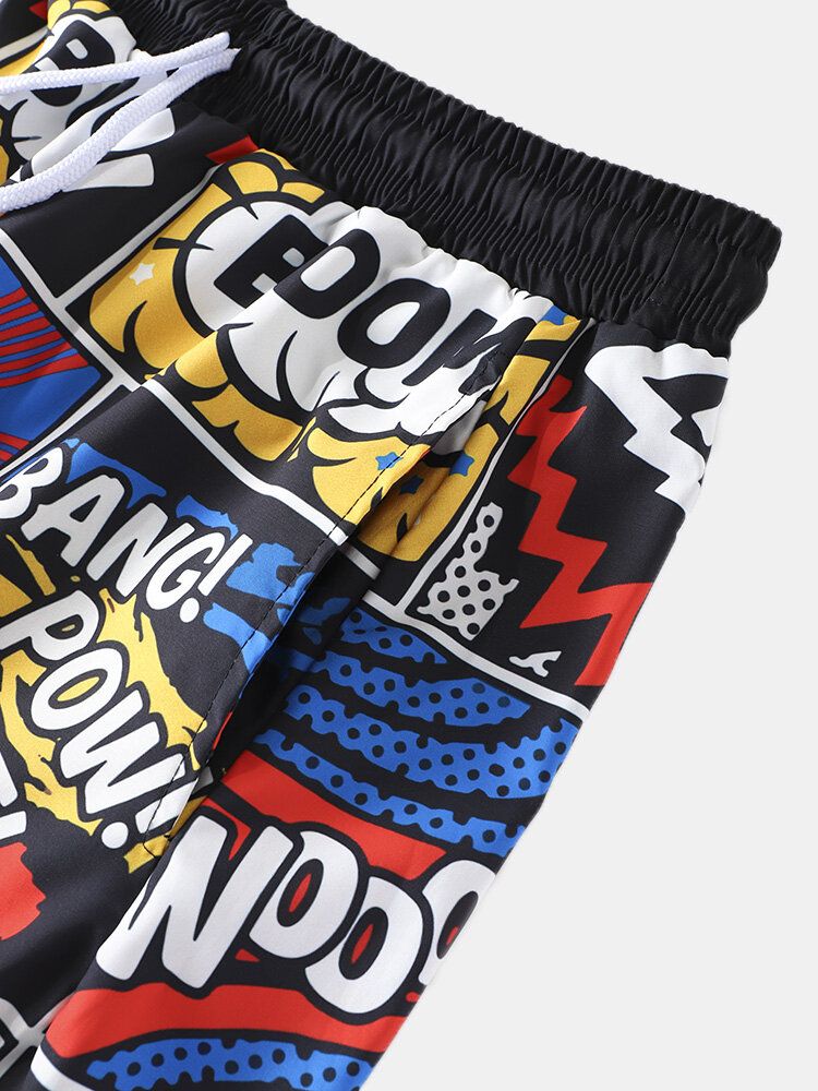 Pantalón De Cintura Elástica Con Estampado De Letras De Dibujos Animados Para Hombre