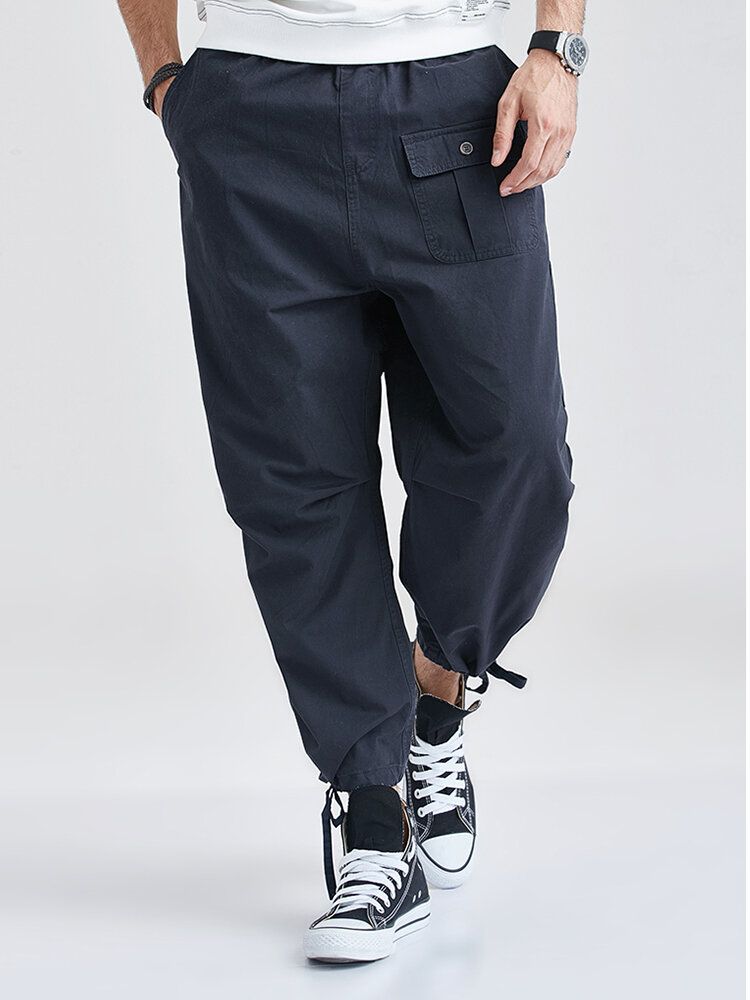 Pantalón Jogger Azul Marino Con Cordón Multibolsillos 100% Algodón Para Hombre