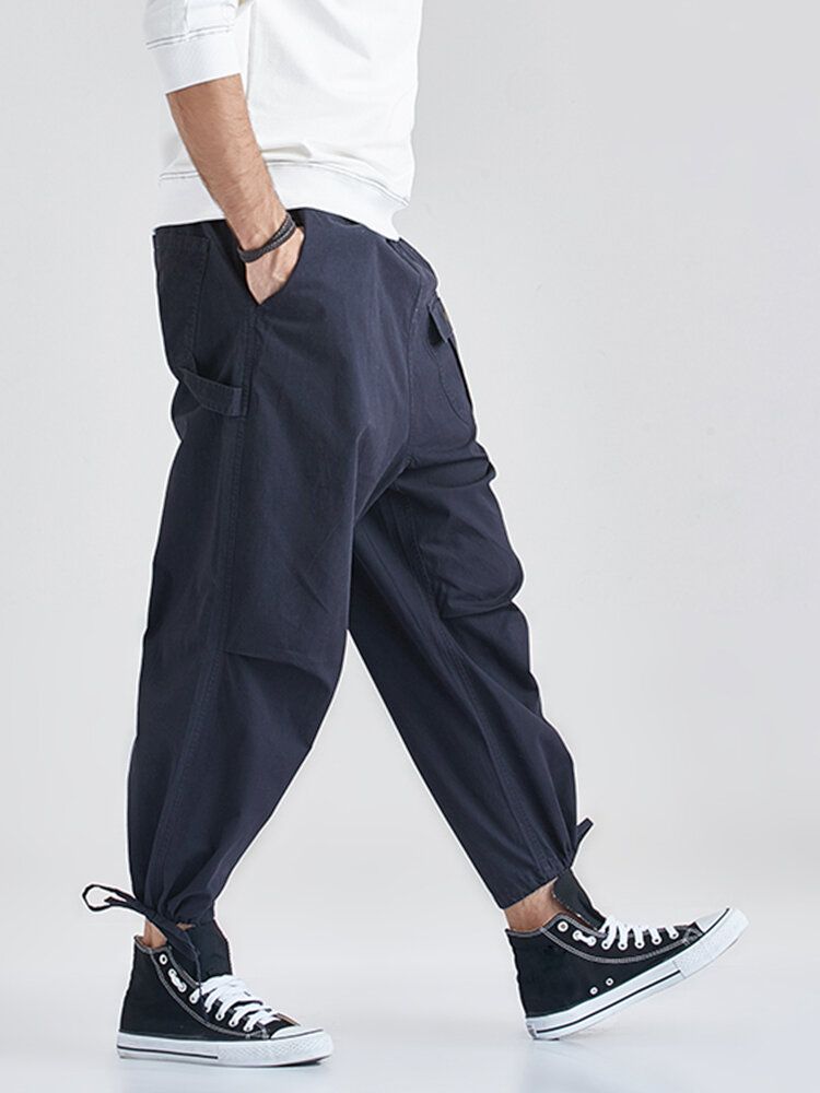 Pantalón Jogger Azul Marino Con Cordón Multibolsillos 100% Algodón Para Hombre