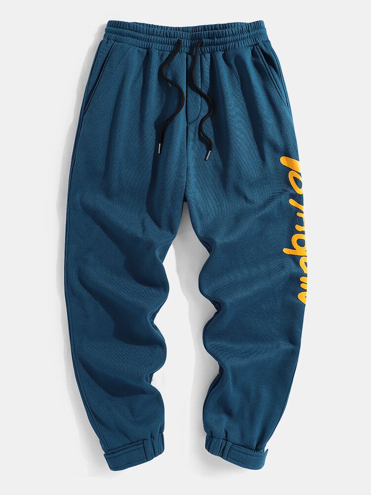 Pantalón Jogger Con Cordón Y Bolsillo Con Gráficos De Letras Para Hombre