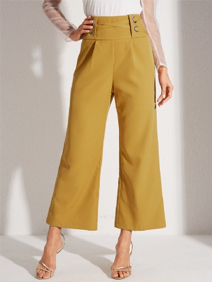 Pantalones Acampanados Casuales Elegantes De Cintura Media Con Diseño Cruzado De Color Sólido Para Mujer