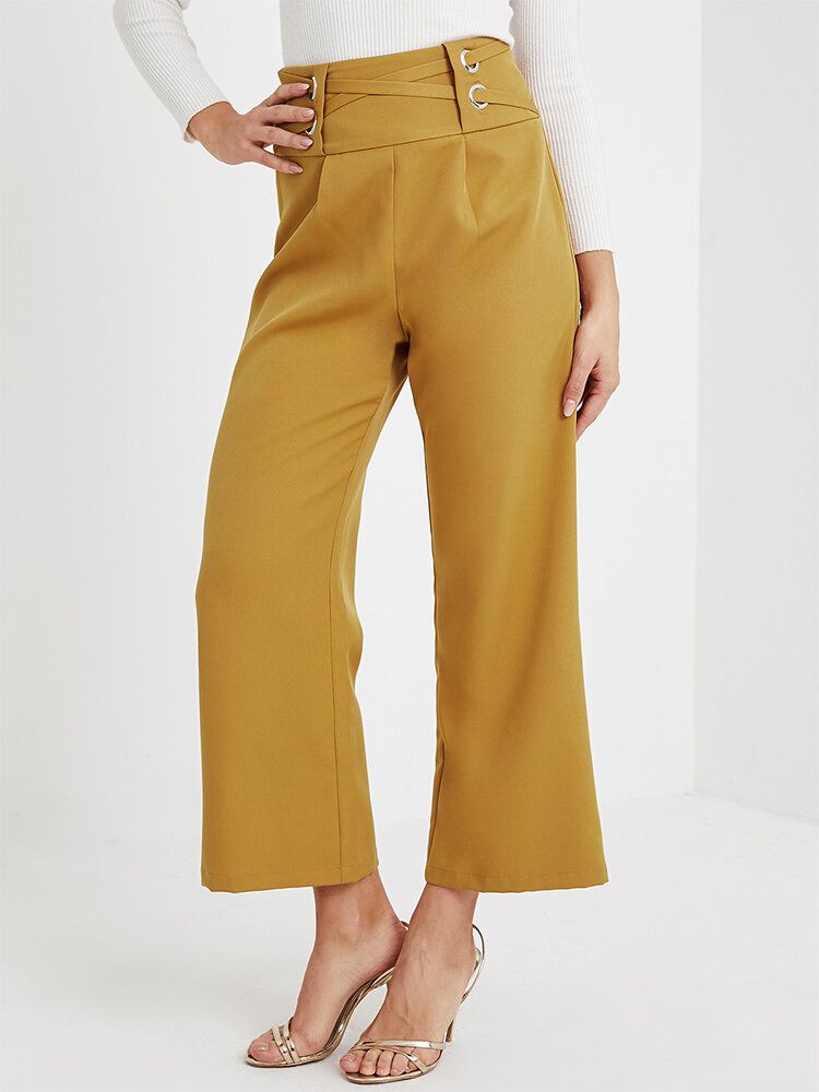 Pantalones Acampanados Casuales Elegantes De Cintura Media Con Diseño Cruzado De Color Sólido Para Mujer