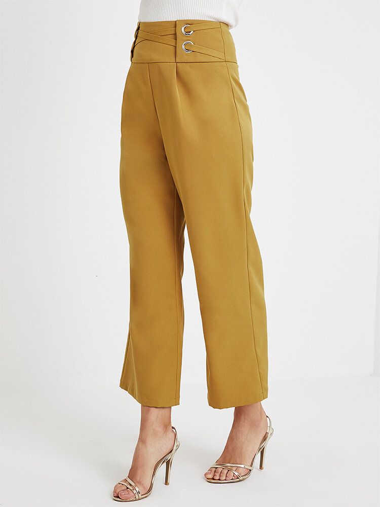 Pantalones Acampanados Casuales Elegantes De Cintura Media Con Diseño Cruzado De Color Sólido Para Mujer