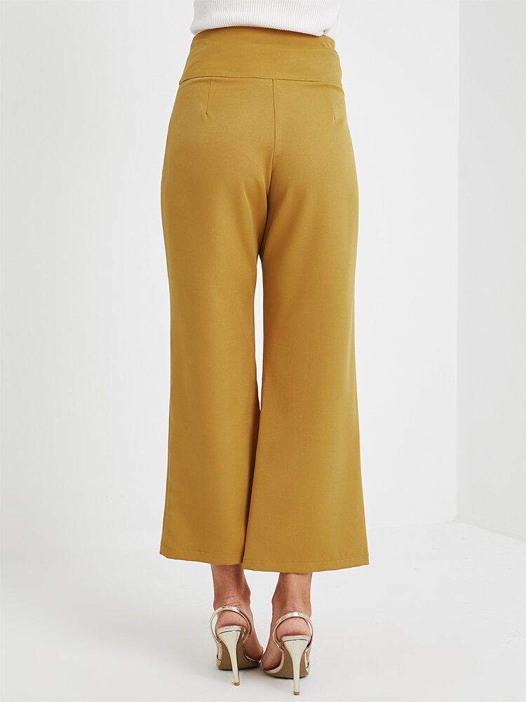 Pantalones Acampanados Casuales Elegantes De Cintura Media Con Diseño Cruzado De Color Sólido Para Mujer