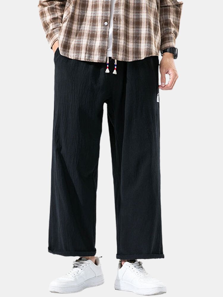 Pantalones Anchos Casuales Con Cordón Con Múltiples Bolsillos Y Etiqueta Para Hombre