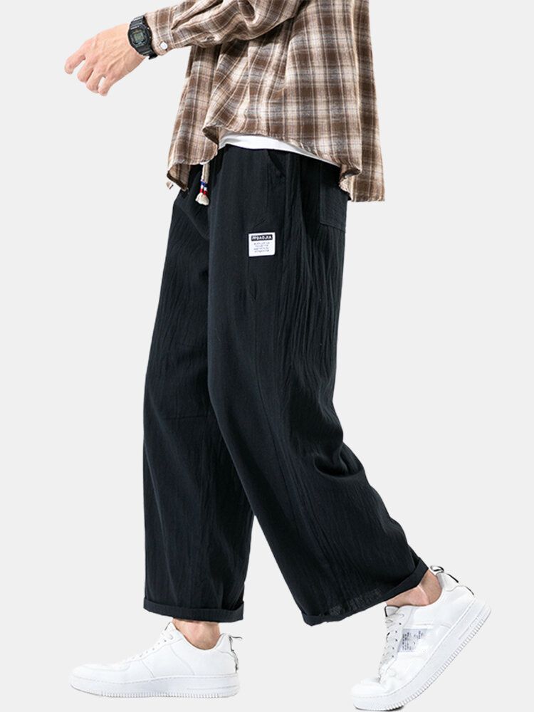 Pantalones Anchos Casuales Con Cordón Con Múltiples Bolsillos Y Etiqueta Para Hombre