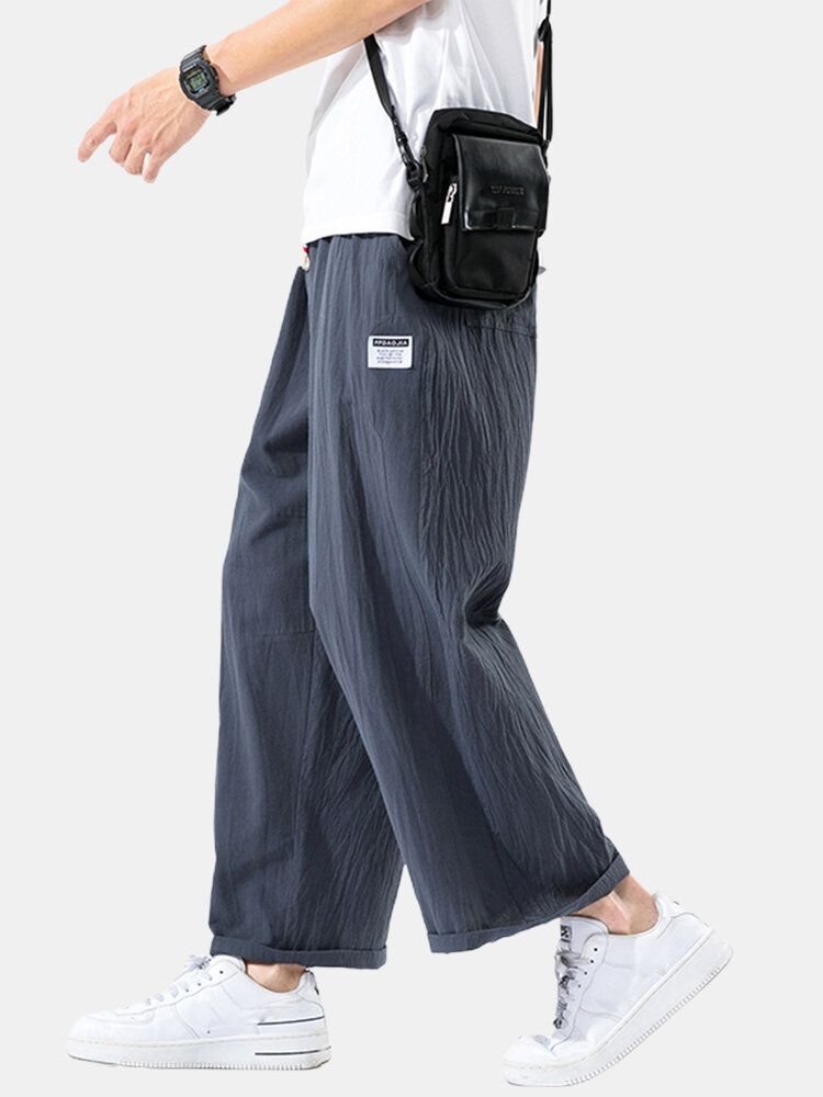 Pantalones Anchos Casuales Con Cordón Con Múltiples Bolsillos Y Etiqueta Para Hombre