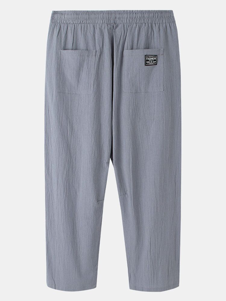 Pantalones Anchos Casuales Con Cordón Con Múltiples Bolsillos Y Etiqueta Para Hombre