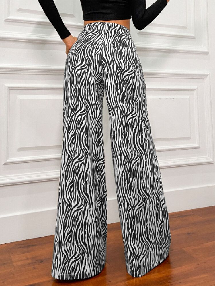 Pantalones Anchos Casuales Elegantes De Cintura Elástica Alta Con Estampado De Cebra Para Mujer