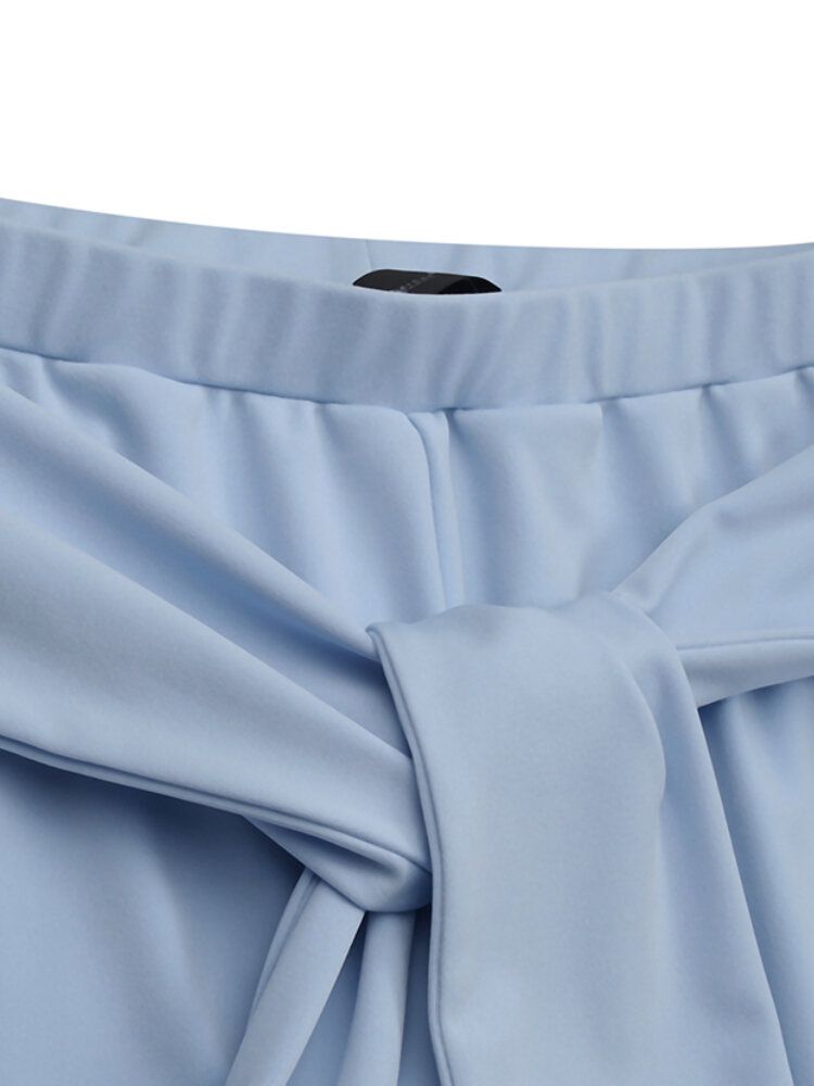 Pantalones Anchos De Pierna Ancha Casuales Sueltos Con Diseño De Correa Elástica De Cintura Alta Para Mujer