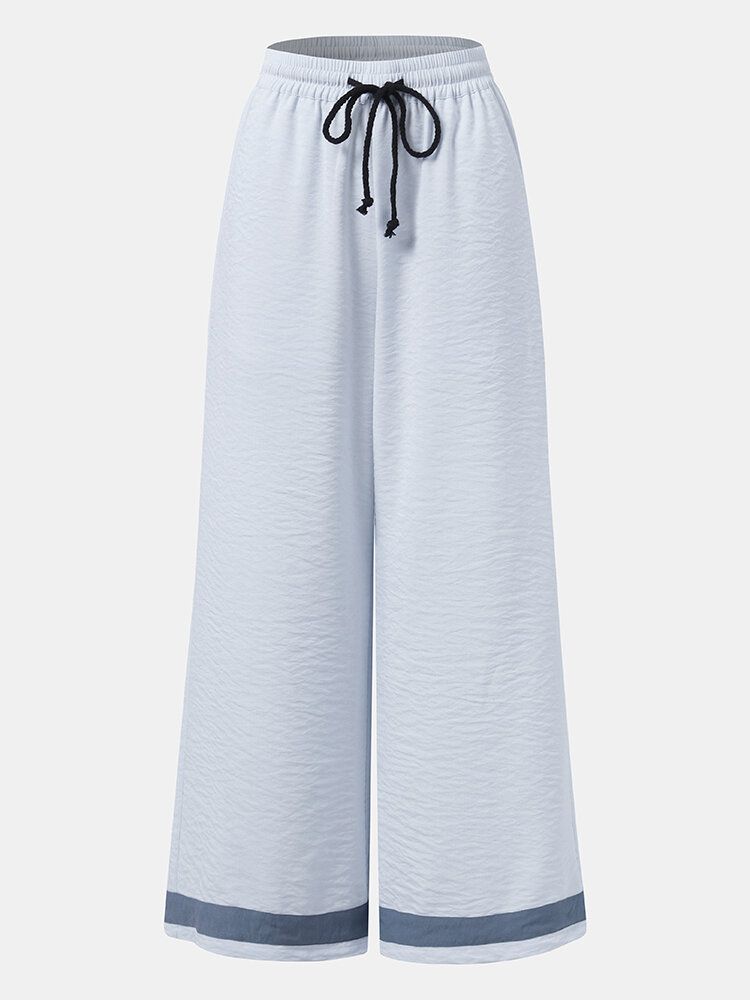 Pantalones Anchos De Pierna Ancha Con Cordón Informal Y Puños A Rayas Para Mujer Con Bolsillo