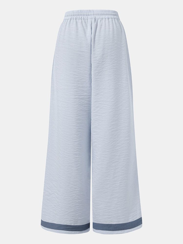 Pantalones Anchos De Pierna Ancha Con Cordón Informal Y Puños A Rayas Para Mujer Con Bolsillo