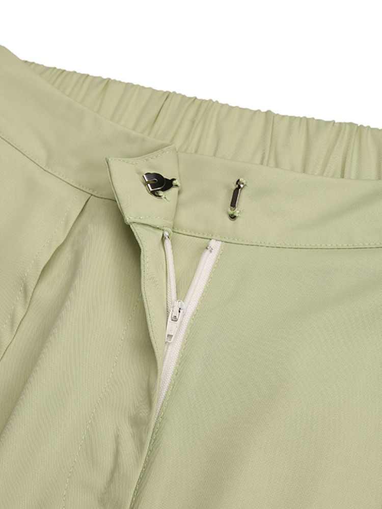 Pantalones Anchos De Pierna Ancha Con Cremallera De Cintura Alta De Color Sólido