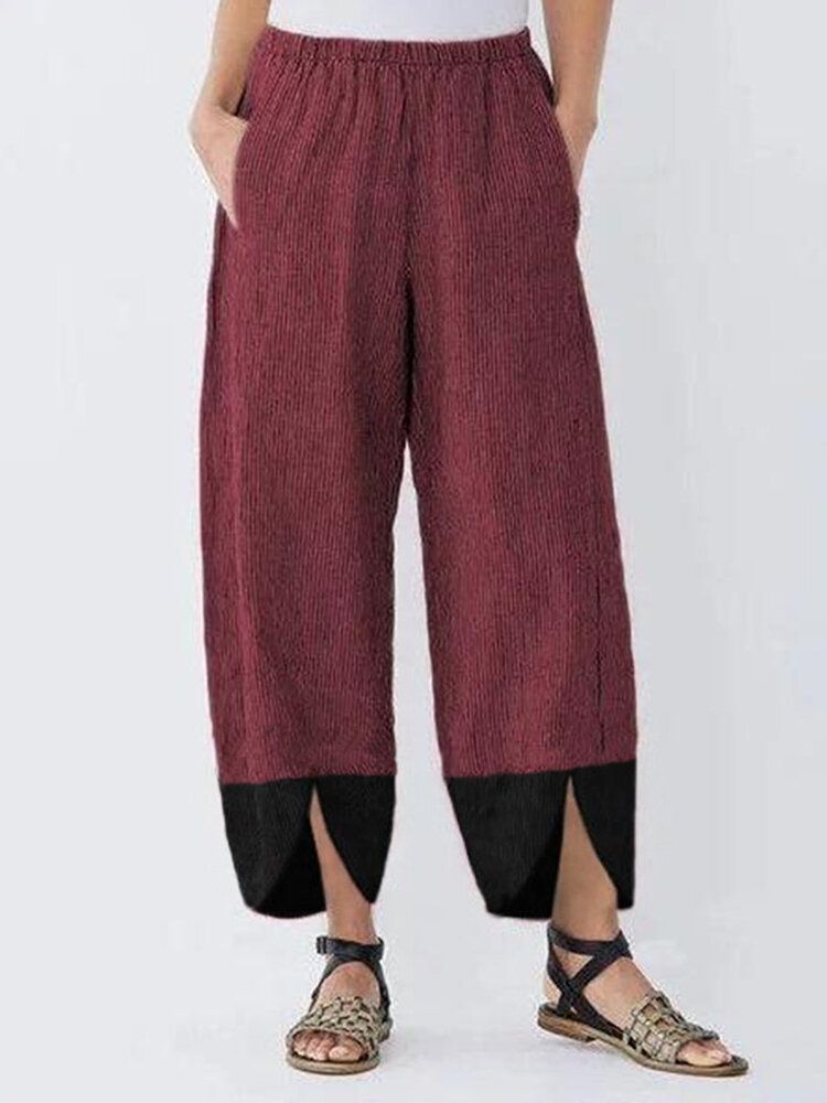 Pantalones Anchos De Pierna Ancha Con Diseño De Cintura Elástica Con Bolsillo De Color Sólido Para Mujer