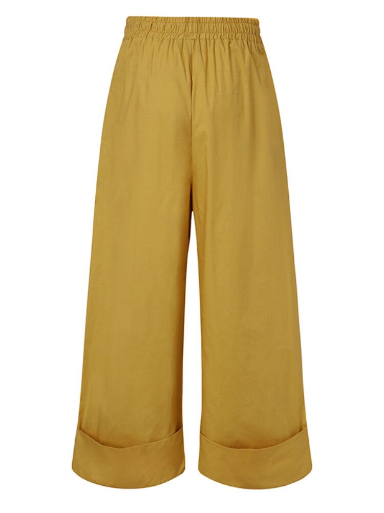 Pantalones Anchos De Pierna Ancha Vintage Con Cintura Sólida Con Cordón De Cintura Para Mujer Con Bolsillos