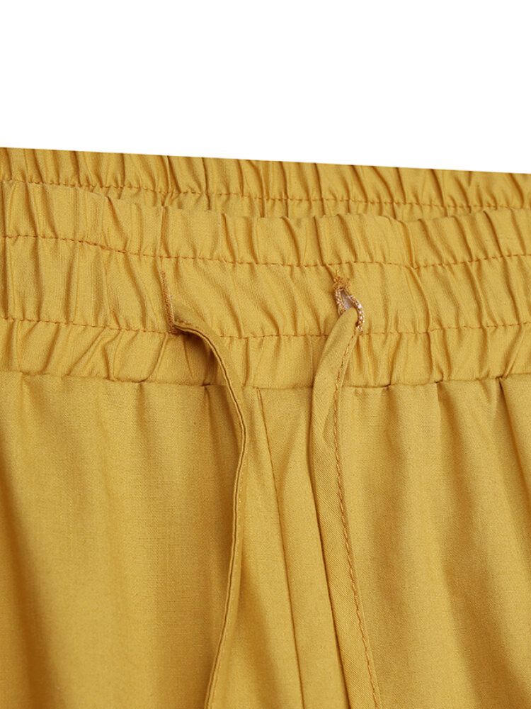 Pantalones Anchos De Pierna Ancha Vintage Con Cintura Sólida Con Cordón De Cintura Para Mujer Con Bolsillos