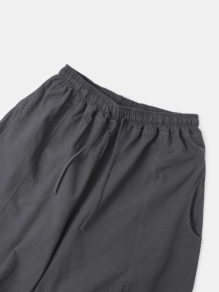 Pantalones Anchos Sencillos Informales Sueltos De Lino De Algodón De Color Sólido Para Hombre