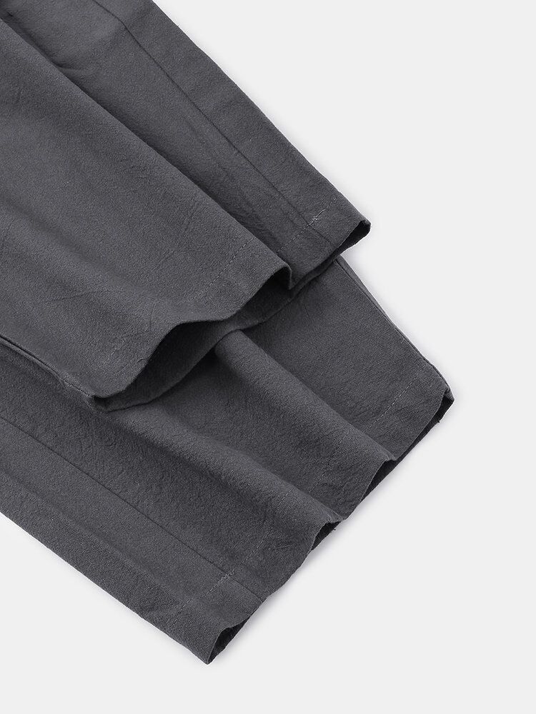 Pantalones Anchos Sencillos Informales Sueltos De Lino De Algodón De Color Sólido Para Hombre