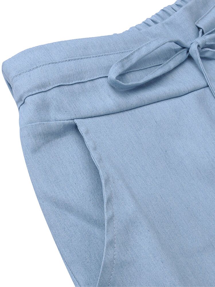 Pantalones Anchos Sueltos Informales De Algodón Con Cintura Elástica De Color Sólido Para Mujer