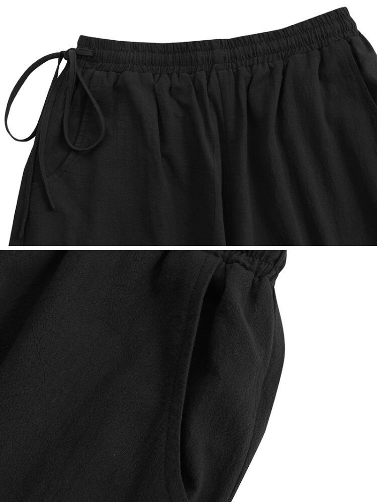 Pantalones Anchos Sueltos De Pierna Ancha Con Cordón Lateral De Color Sólido Informal Para Mujer Con Bolsillos