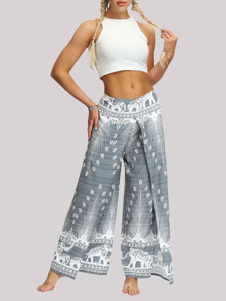 Pantalones Anchos De Yoga Holgados Con Cintura Alta Y Cintura Alta Con Estampado Bohemio