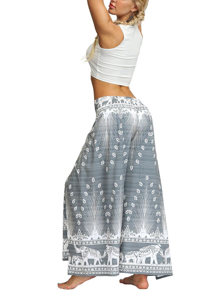 Pantalones Anchos De Yoga Holgados Con Cintura Alta Y Cintura Alta Con Estampado Bohemio