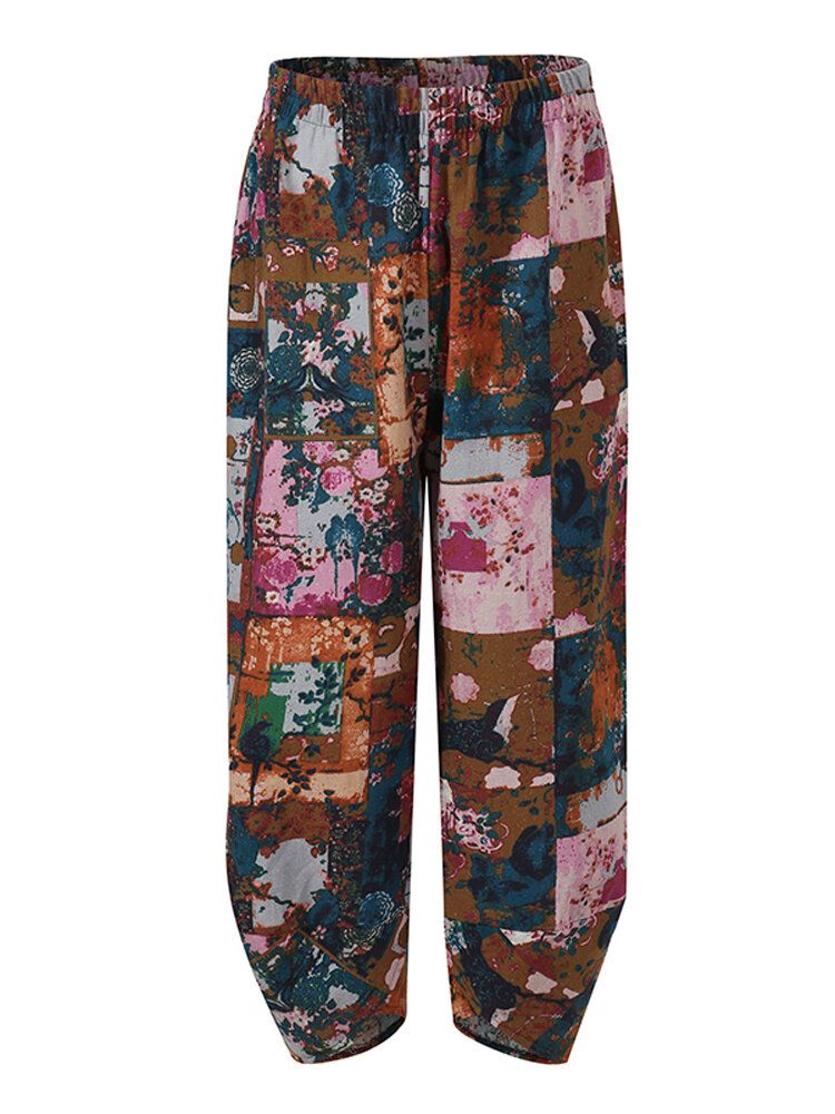 Pantalones De Bolsillo Con Dobladillo Irregular Sueltos Con Estampado Floral Wasit Elástico Para Mujer