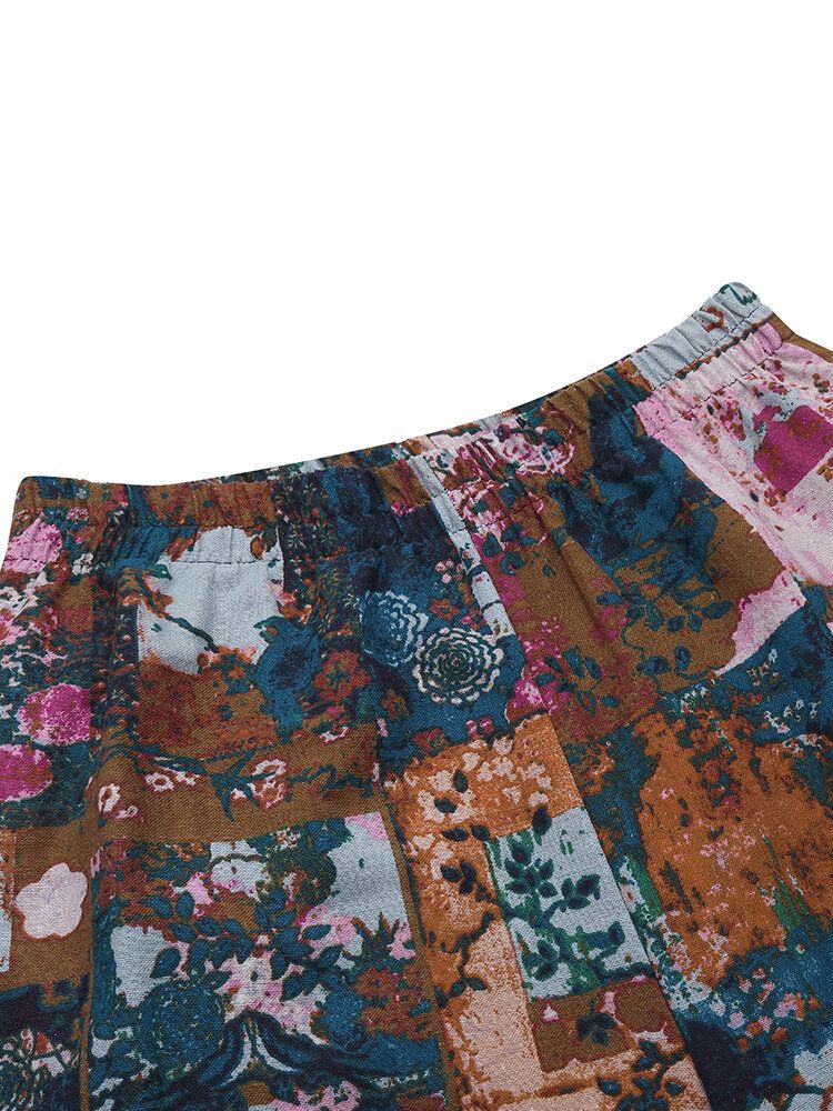 Pantalones De Bolsillo Con Dobladillo Irregular Sueltos Con Estampado Floral Wasit Elástico Para Mujer