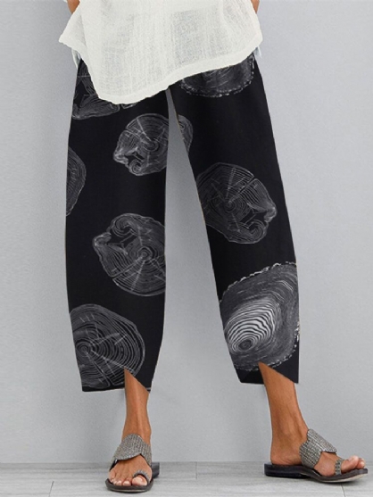 Pantalones De Bolsillo Lateral Con Estampado De Cintura Elástica Suelta Informal Para Mujer