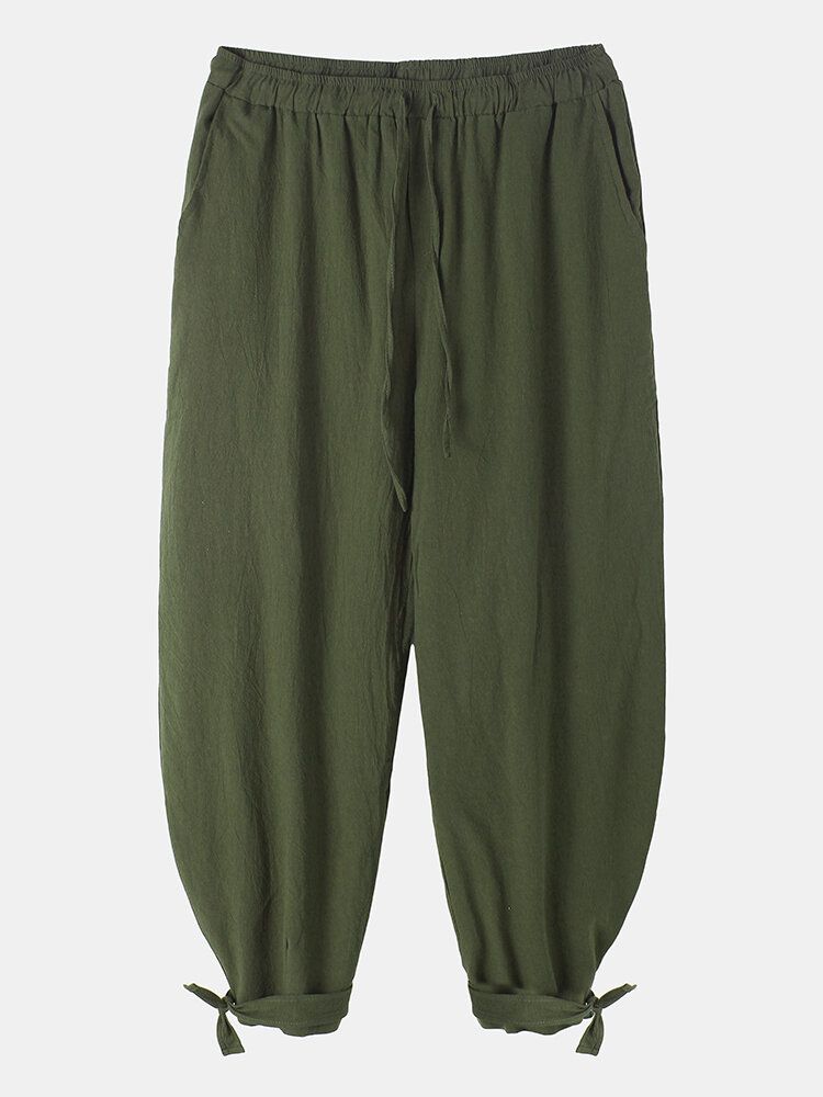 Pantalones Bombachos Con Puños Sólidos De Algodón Para Hombre Pantalones Con Cordón De Estilo Nacional Con Bolsillo