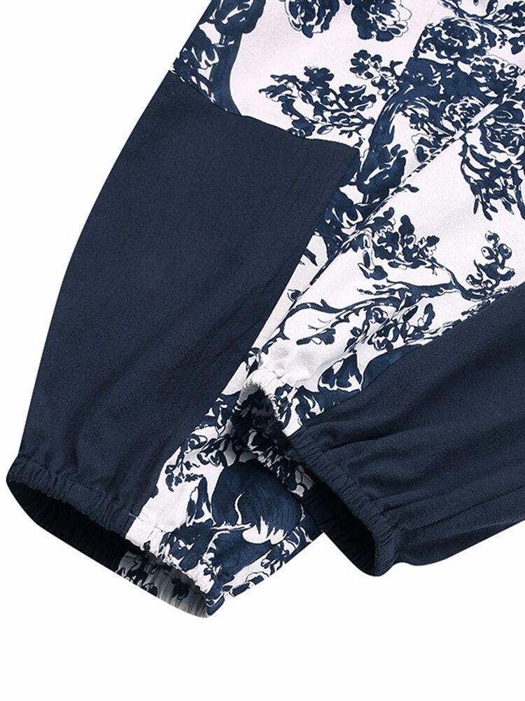 Pantalones Bombachos Con Puños Y Cintura Elástica Con Estampado De Plantas Y Estampado De Plantas Para Mujer Con Bolsillo