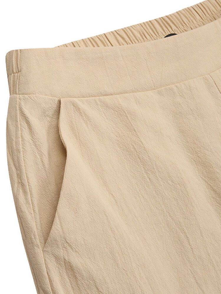 Pantalones De Botones Laterales Sueltos Con Cintura Elástica Dividida En Algodón Para Mujer