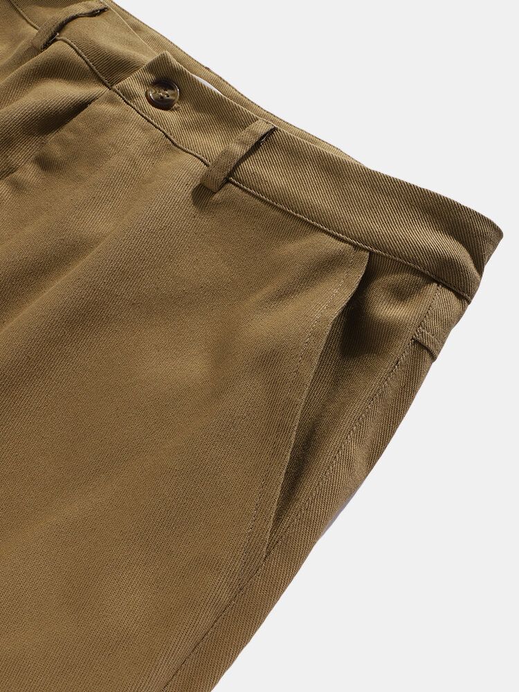 Pantalones De Carga Con Puños Elásticos Informales Con Cremallera Sólida 100% Algodón Para Hombre