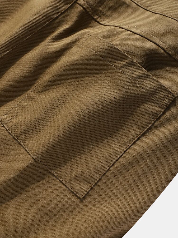 Pantalones De Carga Con Puños Elásticos Informales Con Cremallera Sólida 100% Algodón Para Hombre