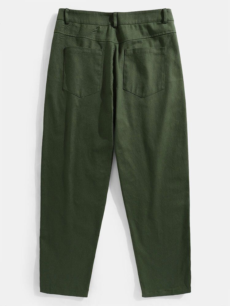 Pantalones Cargo De Ajuste Relajado Con Mosca Con Cremallera 100% Algodón De Color Sólido Para Hombre