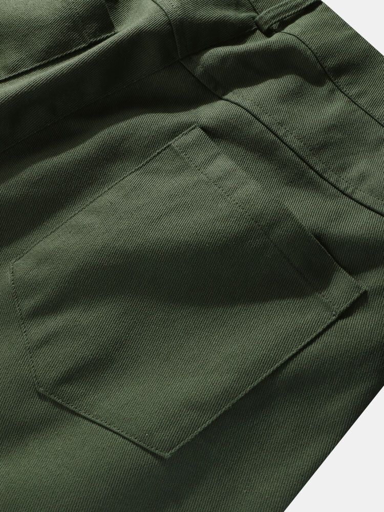 Pantalones Cargo De Ajuste Relajado Con Mosca Con Cremallera 100% Algodón De Color Sólido Para Hombre