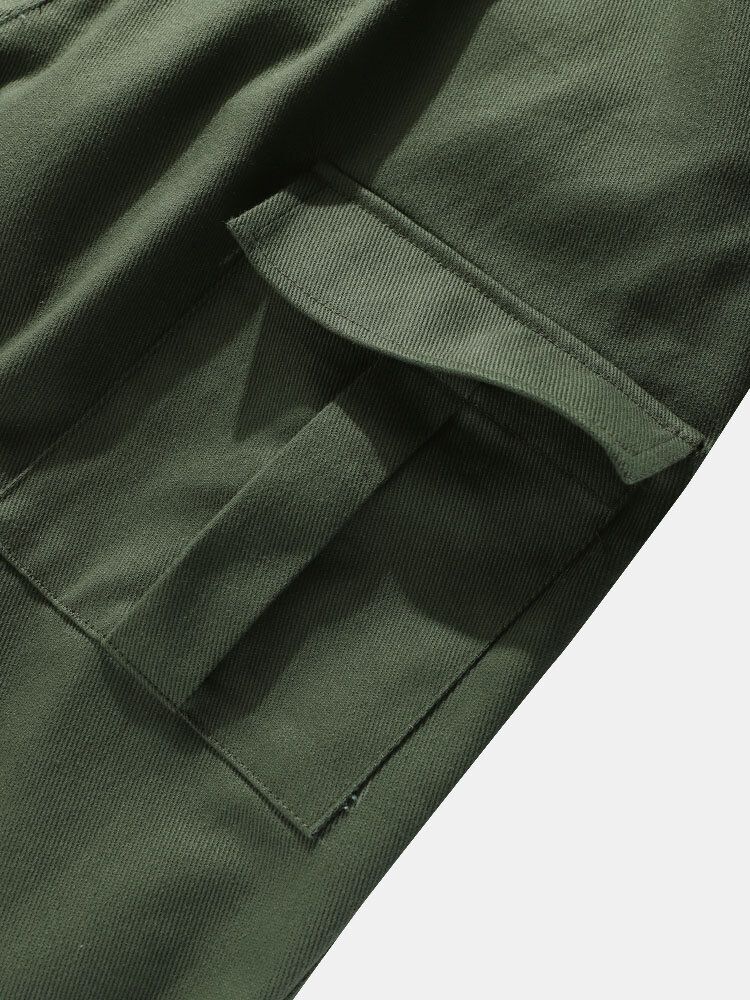 Pantalones Cargo De Ajuste Relajado Con Mosca Con Cremallera 100% Algodón De Color Sólido Para Hombre