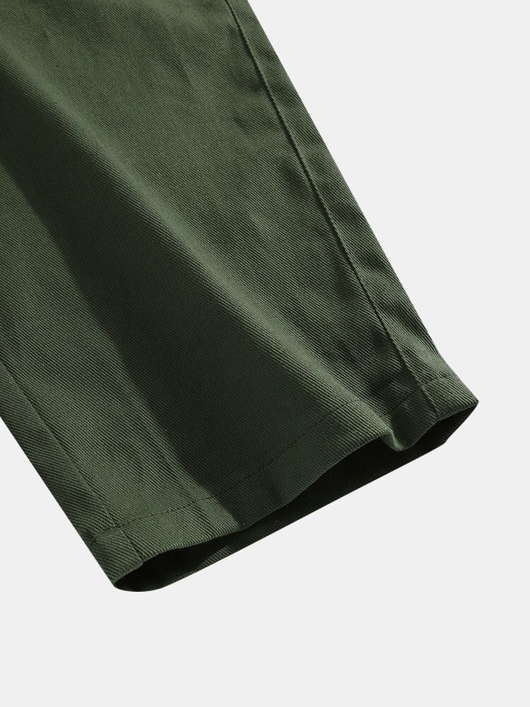 Pantalones Cargo De Ajuste Relajado Con Mosca Con Cremallera 100% Algodón De Color Sólido Para Hombre