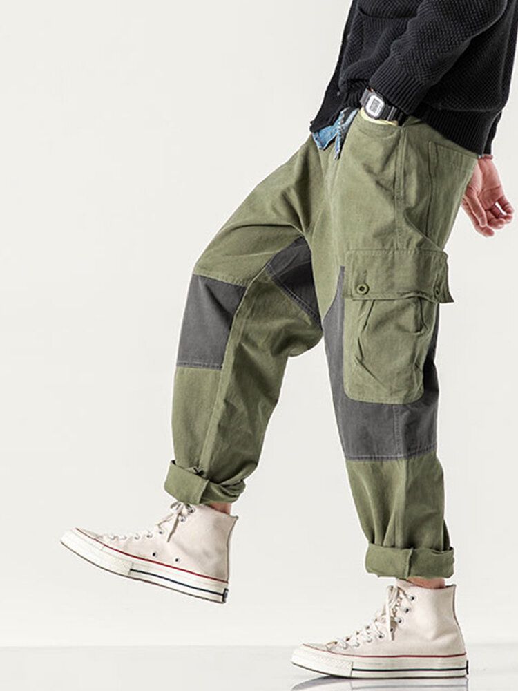 Pantalones Cargo De Algodón Casual Con Cremallera Y Patchwork Para Hombre Con Bolsillo