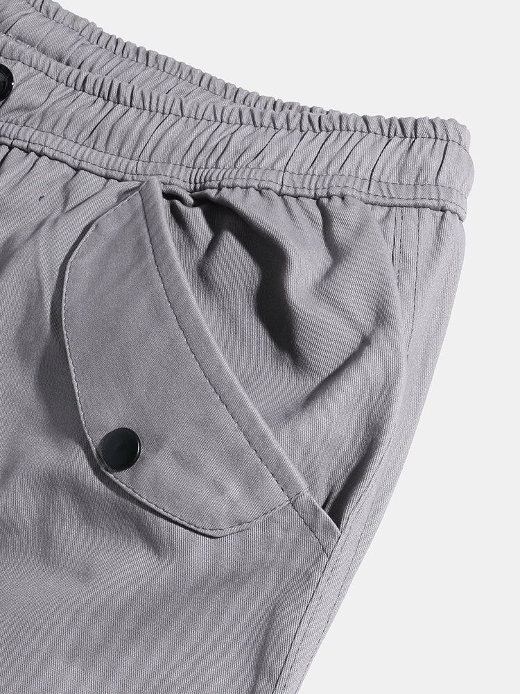 Pantalones Cargo De Bolsillo De Cintura Media Con Cordón De Color Sólido Para Hombre