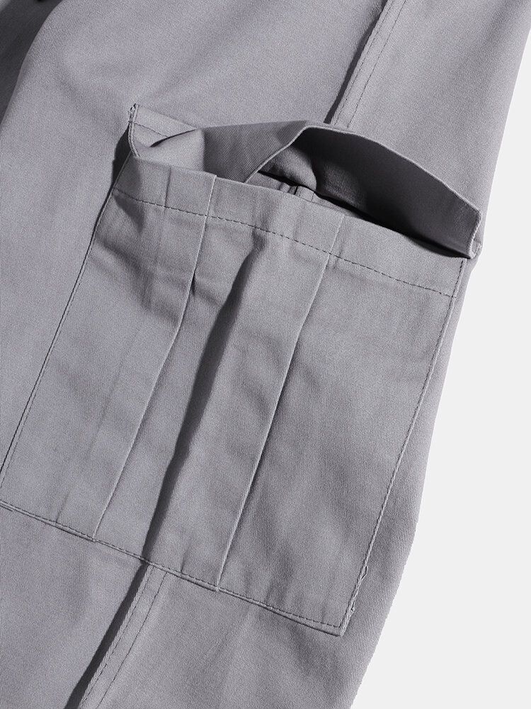 Pantalones Cargo De Bolsillo De Cintura Media Con Cordón De Color Sólido Para Hombre