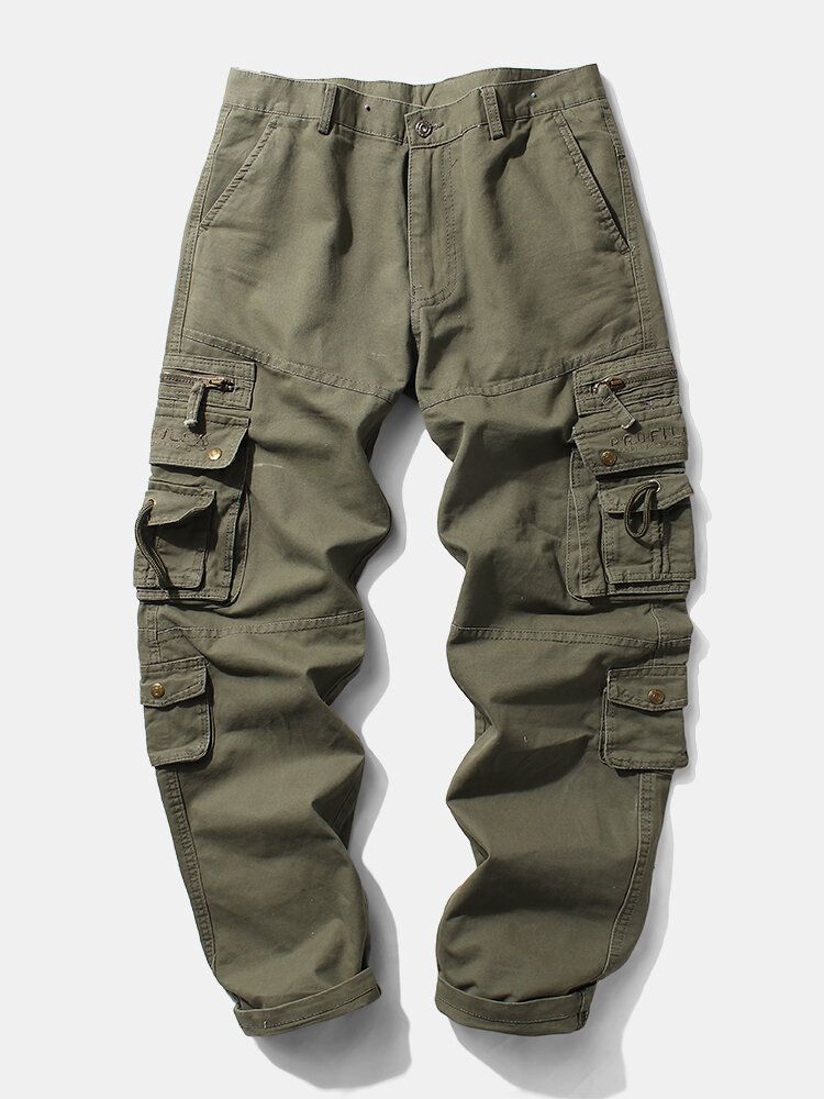 Pantalones Cargo Casuales Con Múltiples Bolsillos 100% Algodón Con Botones Para Hombre