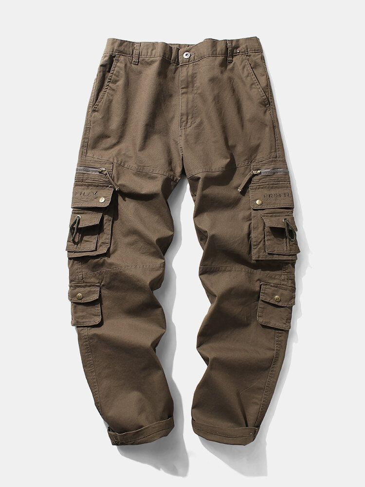 Pantalones Cargo Casuales Con Múltiples Bolsillos 100% Algodón Con Botones Para Hombre