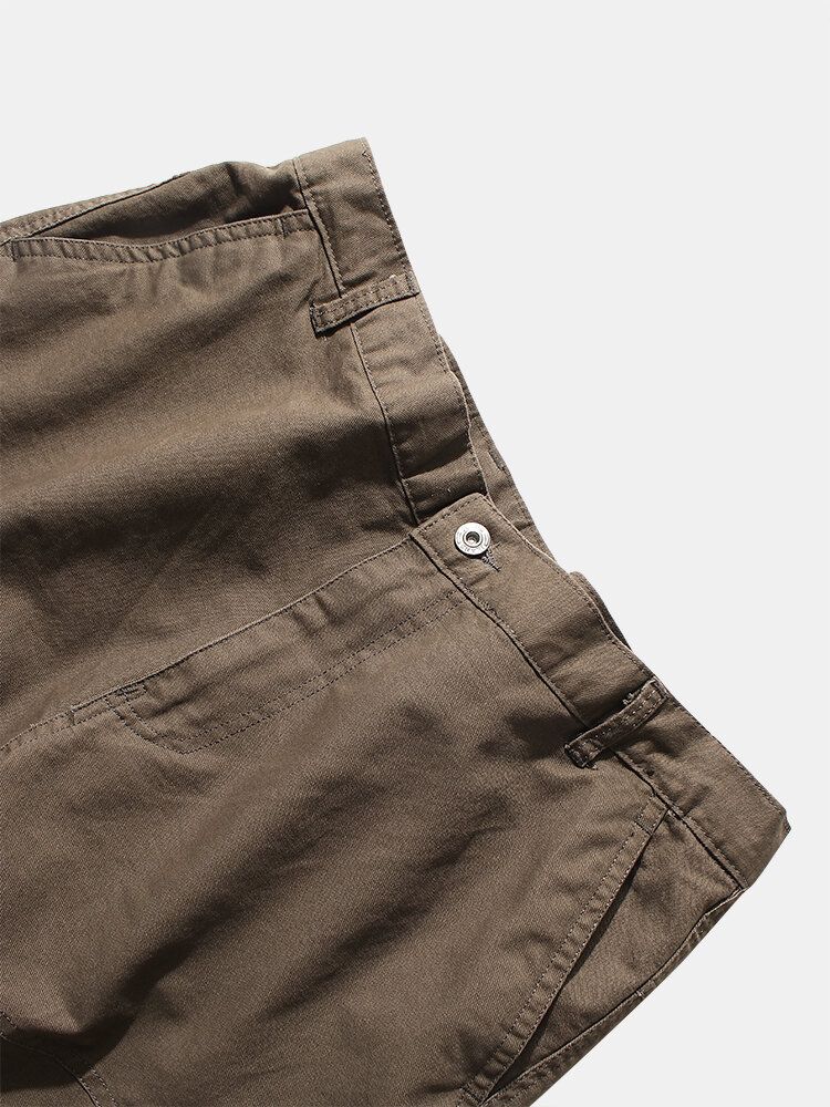 Pantalones Cargo Casuales Con Múltiples Bolsillos 100% Algodón Con Botones Para Hombre