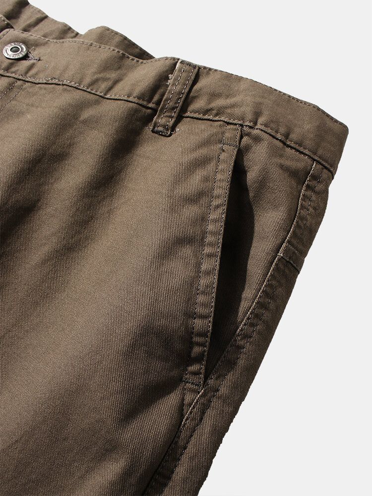 Pantalones Cargo Casuales Con Múltiples Bolsillos 100% Algodón Con Botones Para Hombre